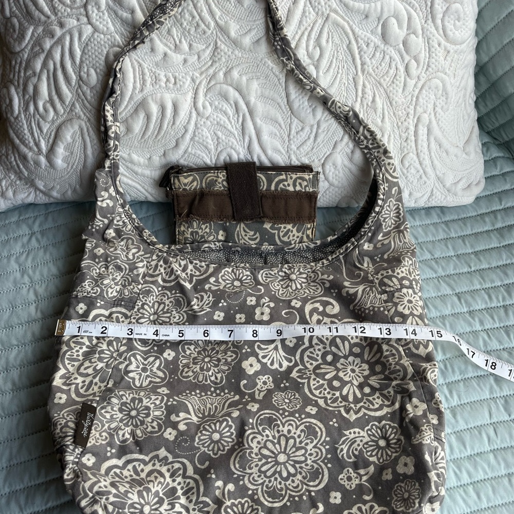Thirty-One Floral Brown and Cream Hobo Bag with matching wallet